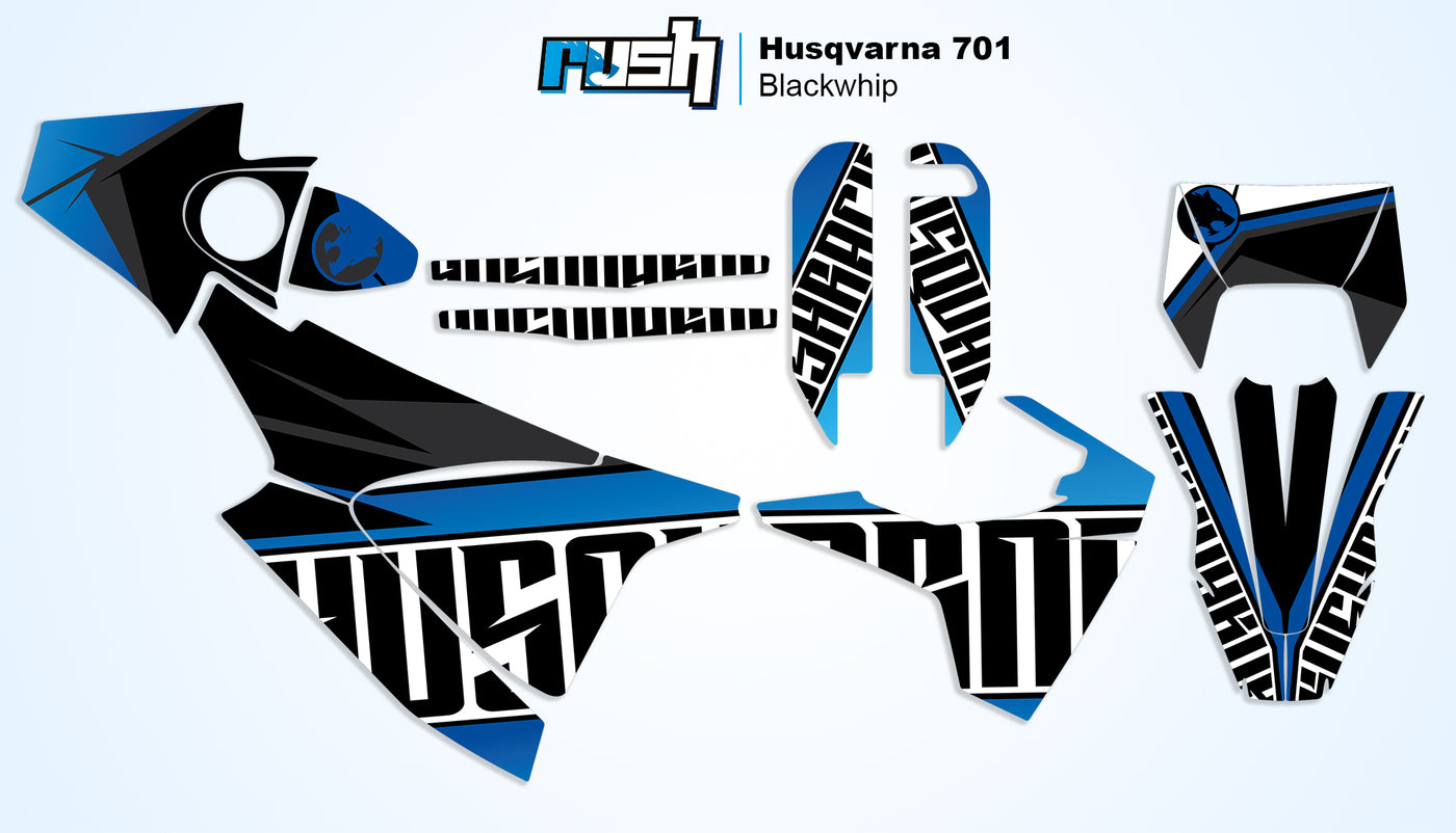 Husqvarna 701 Dekor Blackwhip - Schwarz Weiss Blau - Rushracing - 2D
