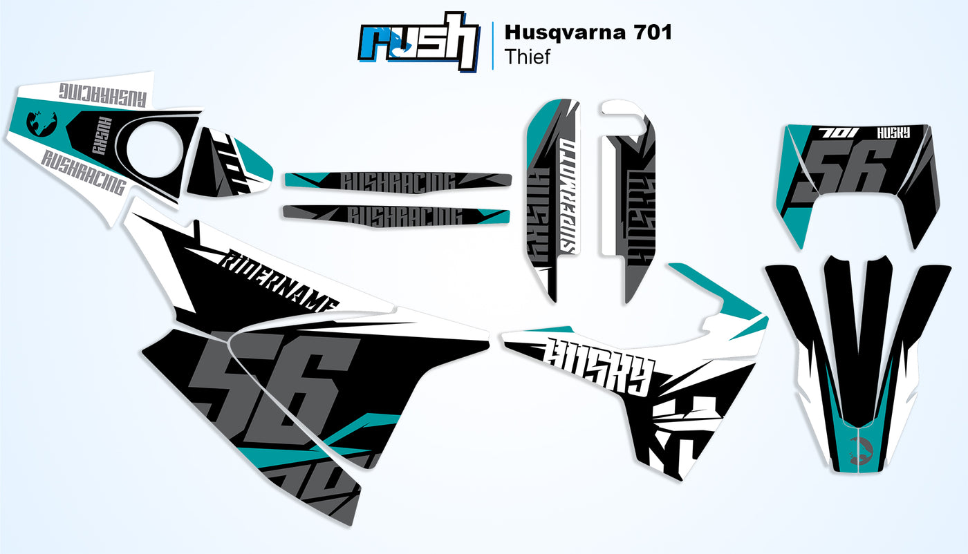 Husqvarna 701 Dekor Thief - Weiss Grau Türkis - Rushracing - 2D