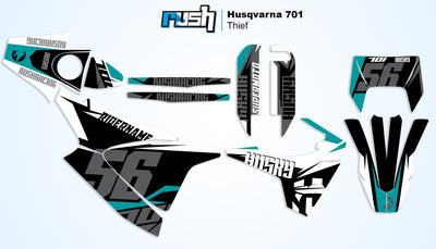 Husqvarna 701 Dekor Thief - Weiss Grau Türkis - Rushracing - 2D