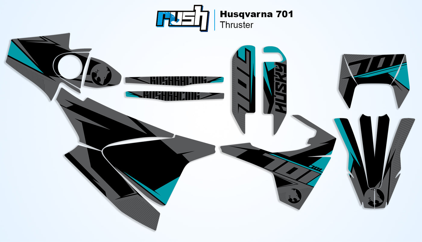 Husqvarna 701 Dekor Thruster - Weiss Grau Blau - Rushracing - 2D