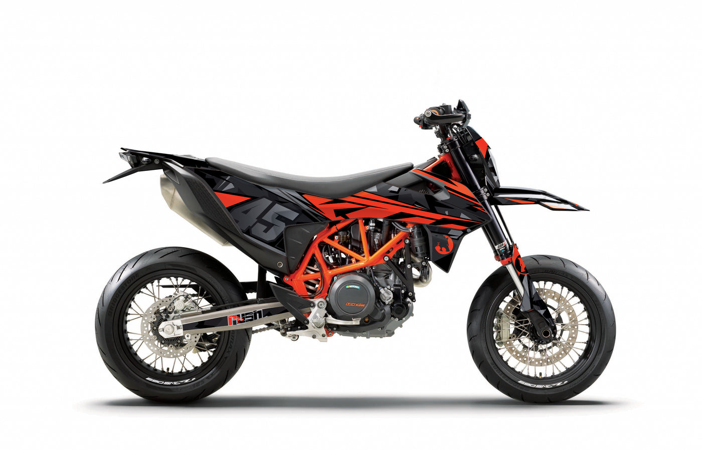 KTM SMCR 690 Dekor Cracked - Schwarz Grau Orange - Rushracing - Sideview