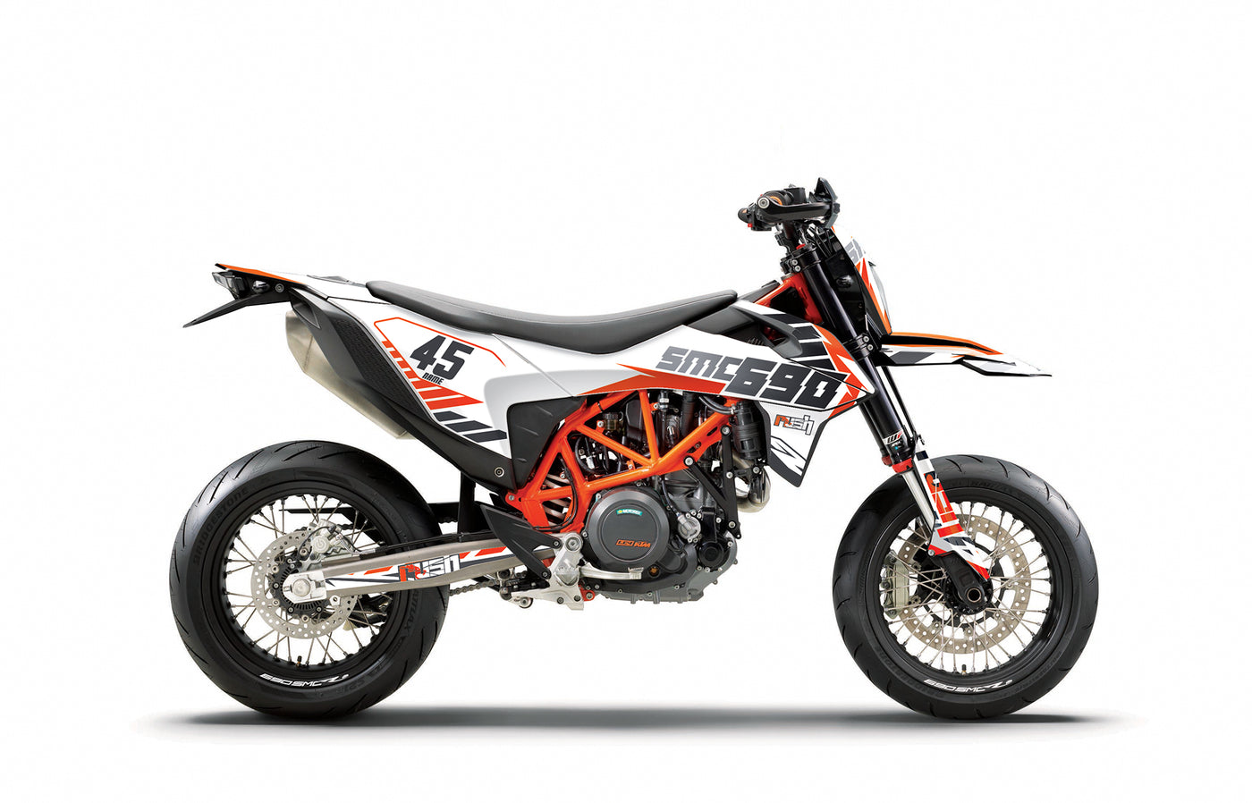 KTM SMCR 690 Dekor Stripes - Weiss Grau Orange- Rushracing - Sideview