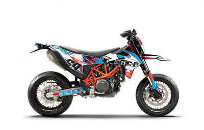 KTM SMCR 690 Dekor Summertime Stories - Weiss Grau Blau- Rushracing - Sideview