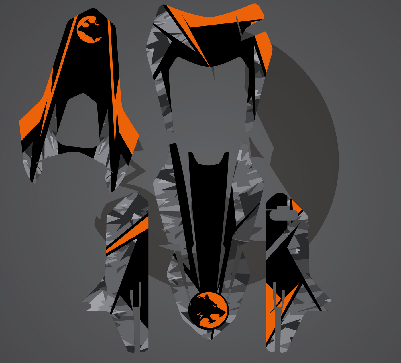KTM SMCR 690 Dekor Stealth - Schwarz Grau Orange- Rushracing - Frontview