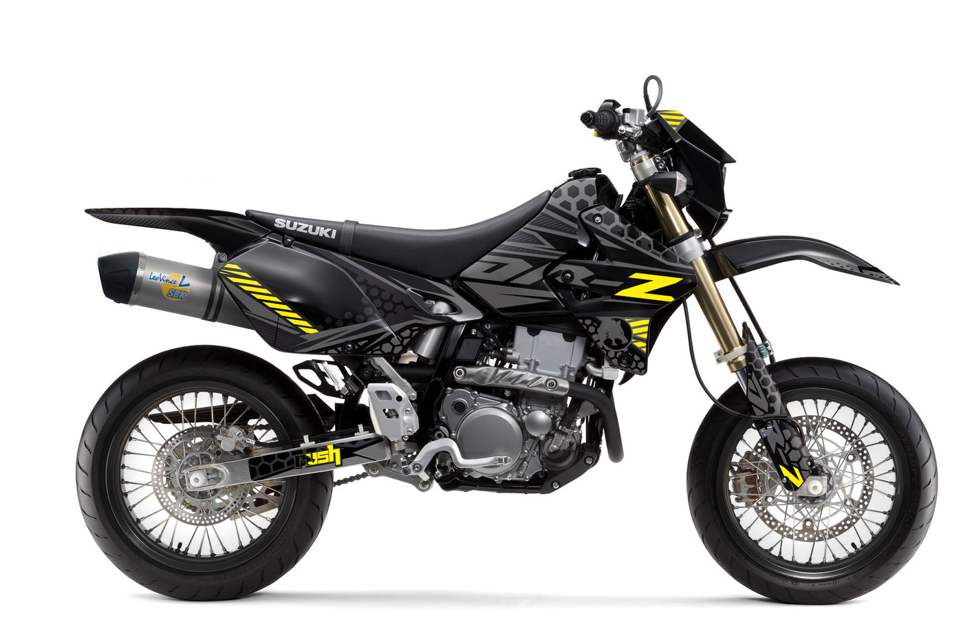 Suzuki DRZ 400 Dekor Nanofiber - Schwarz Grau Gelb - Rushracing - Sideview