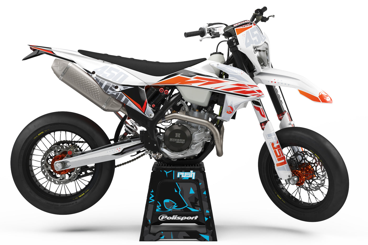 KTM EXC Dekor Sidewinder - Weiss Schwarz Orange - Rushracing - Sideview