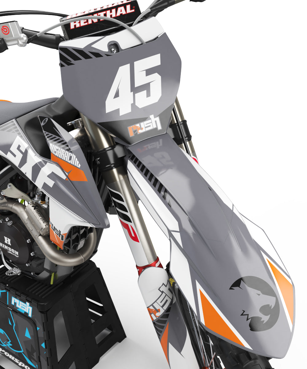 KTM EXC Dekor Clean - Grau Orange Weiss - Rushracing - Frontview