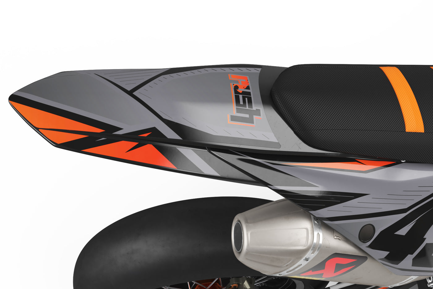 KTM EXC Dekor Crossbow - Grau Orange Schwarz - Rushracing - Tailview