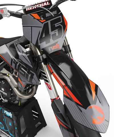 KTM EXC Dekor Crossbow - Grau Orange Schwarz - Rushracing - Frontview