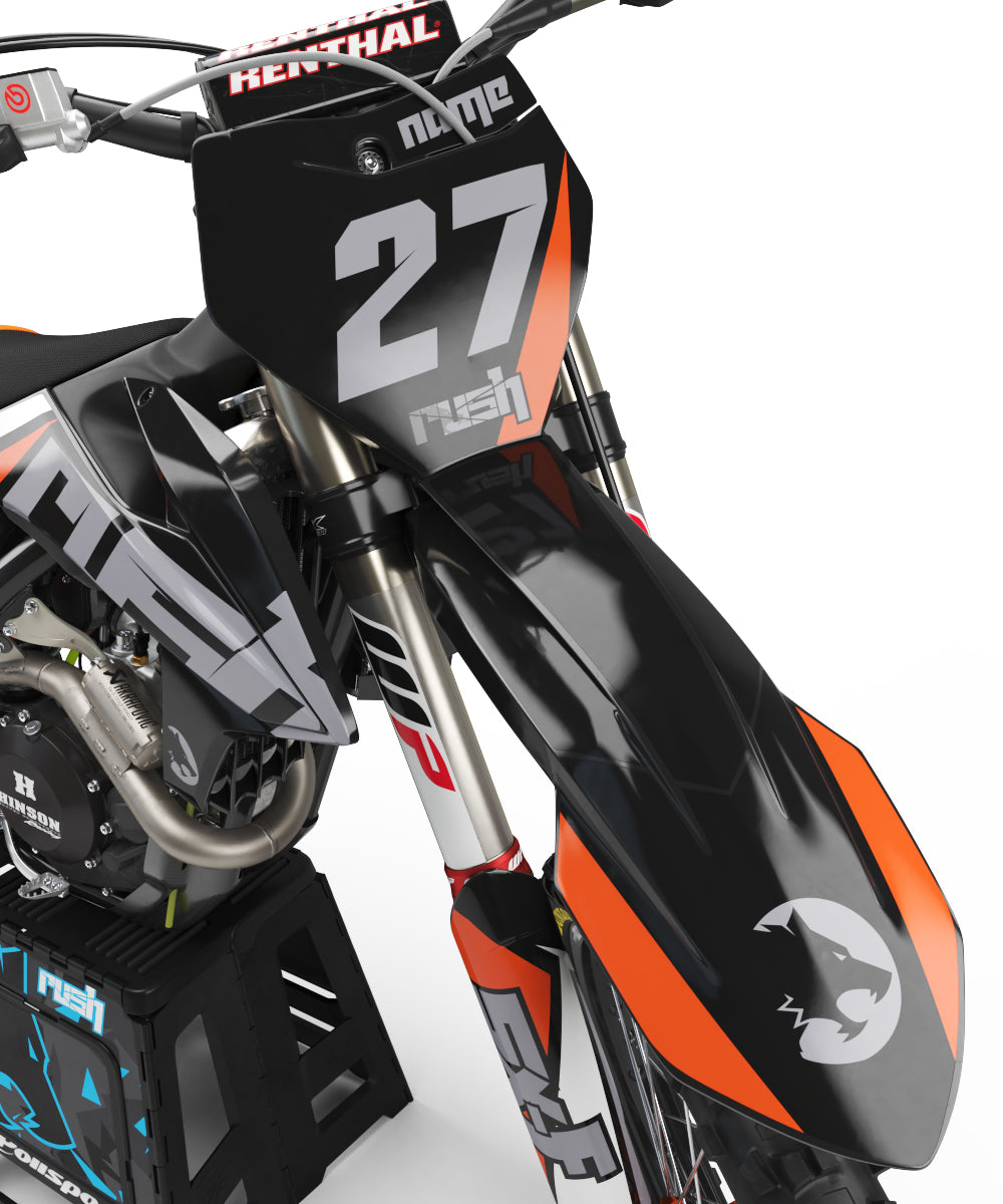 KTM EXC Dekor Devourer - Schwarz Weiss Orange - Rushracing - Frontview