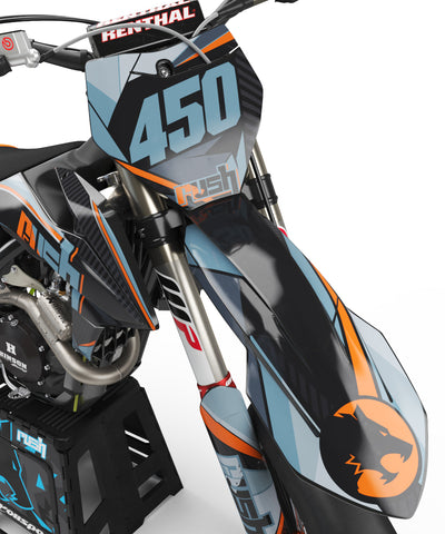KTM EXC Dekor Futuristic - Schwarz Grau Orange - Rushracing - Frontview