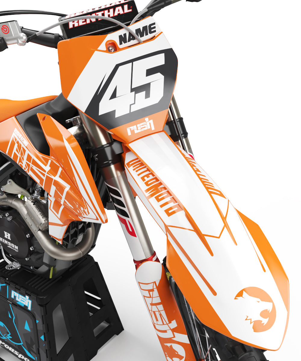 KTM EXC Dekor Sick - Orange Weiss Schwarz - Rushracing - Frontview