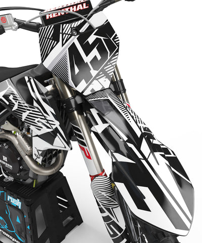 KTM EXC Dekor Shattered - Schwarz Weiss - Rushracing - Frontview