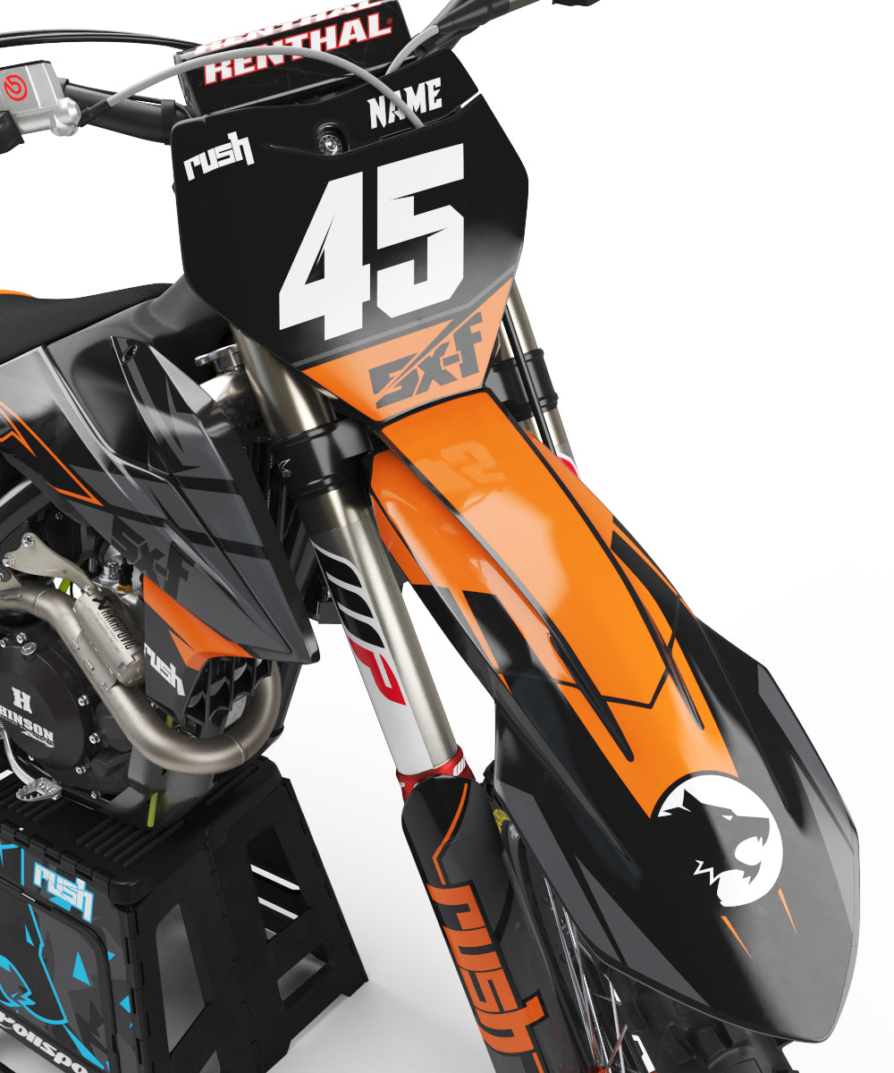 KTM EXC Dekor Voltage - Schwarz Grau Orange - Rushracing - Frontview